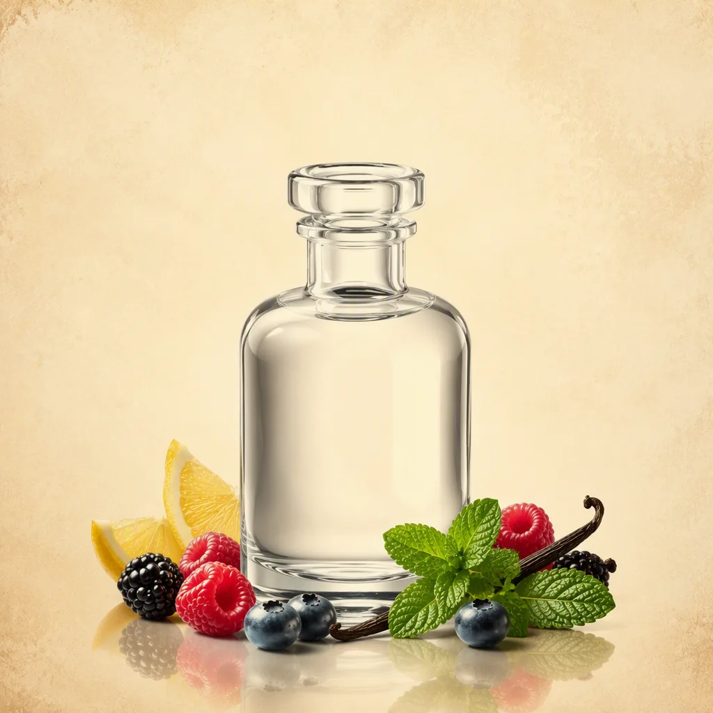 A clear bottle of propylene glycol, plain and minimal